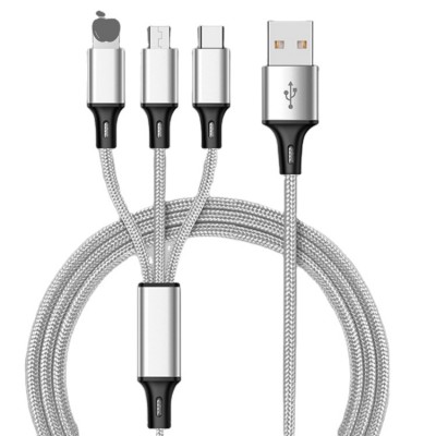 Wholesale Mobile Phone Accessories Cable 3 in 1 Nylon Braided USB Charging Cable Gift Customization For Iphone/Android/Huawei