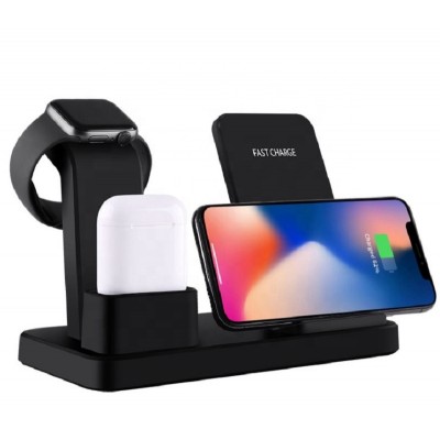 Hot Selling New Arrival Intelligent Portable Mini Household Q12 3 In1Qi Wireless Fast Charging station For Iphone Iwatch Airpods